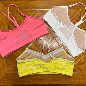 3 Lululemon Bra Bundle Flow Y Bra IV (Hot Pink/White) Crisscross Bralette Yellow